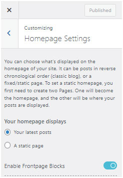 Homepage Settings in Azure News Theme