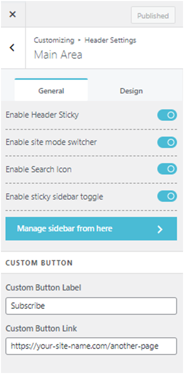 Main Header Settings