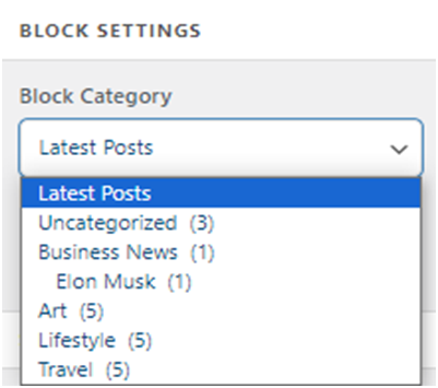 Block Category (Main Banner Settings)