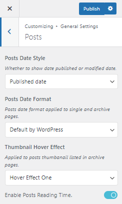 Post Setting in Azure News Theme